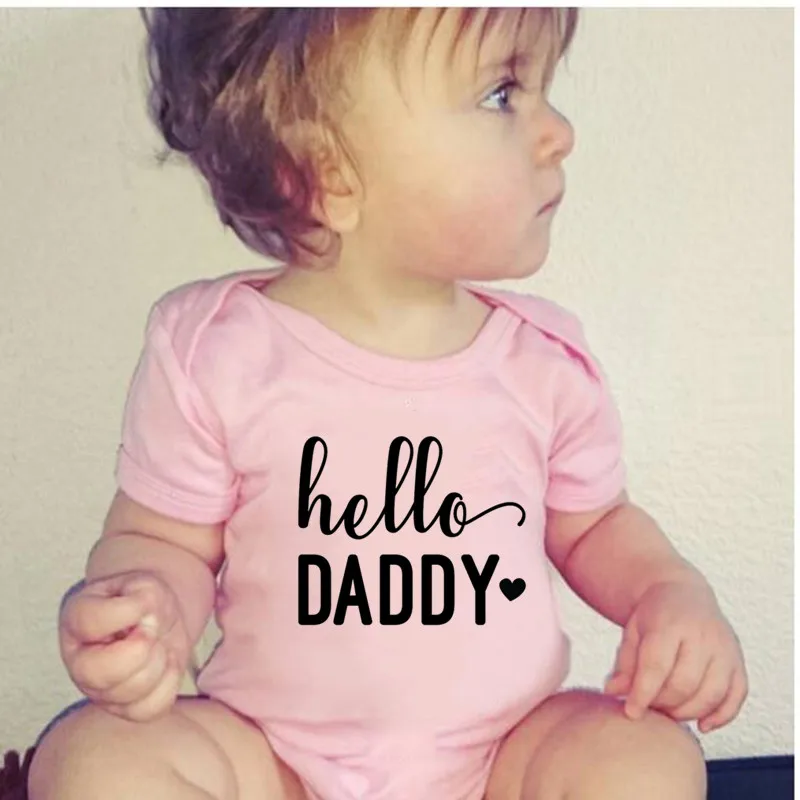 

Pink Baby Infant Rompers Baby Boys Girls Short-Sleeved Rompers Hello Daddy Print Infant Jumpsuit Baby Toddler Clothes 0-18M