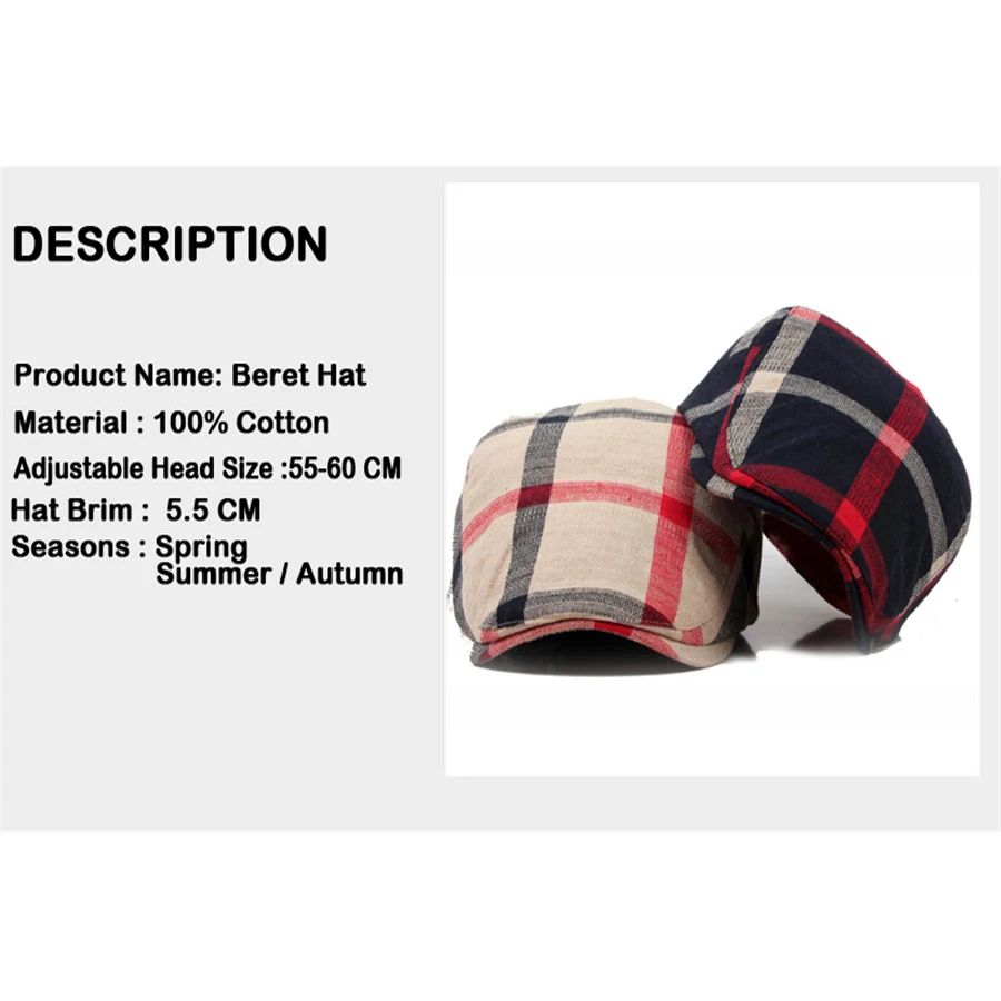 Men Women Classic Englad Style Plaid Berets Caps Casual Unisex Sports Caps Cotton Hats Boina Casquette Flat Cap Painter Cap