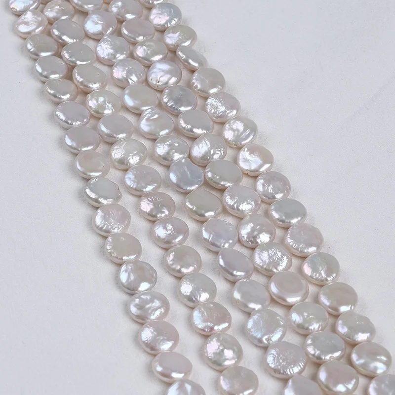 13-14mm natural white color coin loose freshwater pearls strand for jewellery making supplies