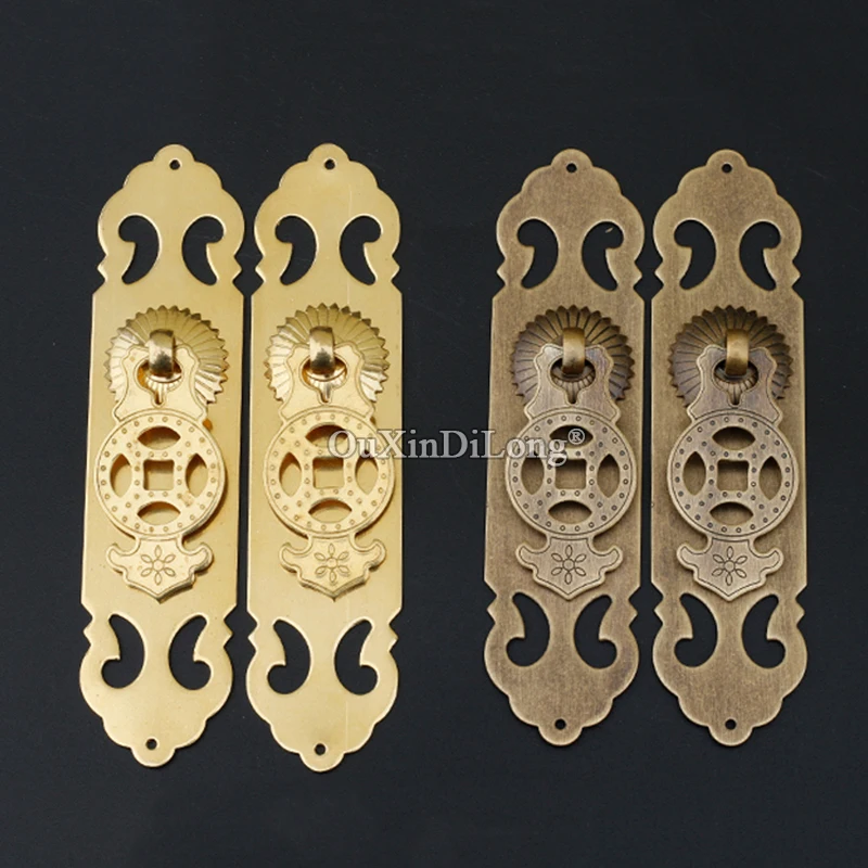 Retro Vintage 2Pairs European Pure Brass Cabinet Door Handles Cupboard Wardrobe Closet Shoe TV Cabinet Pulls Handles