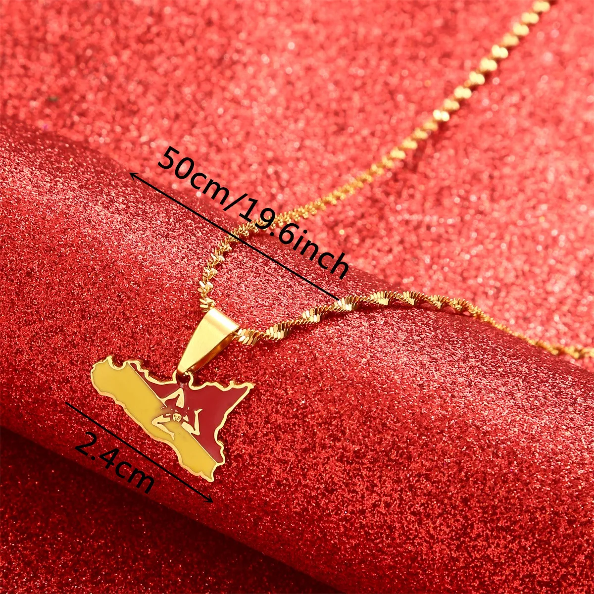 Trendy Enamel Italy Sicily Map Italian Sicilia Flag Pendants Necklaces Women Gold Color Souvenirs Jewelry For Men Girl Gift