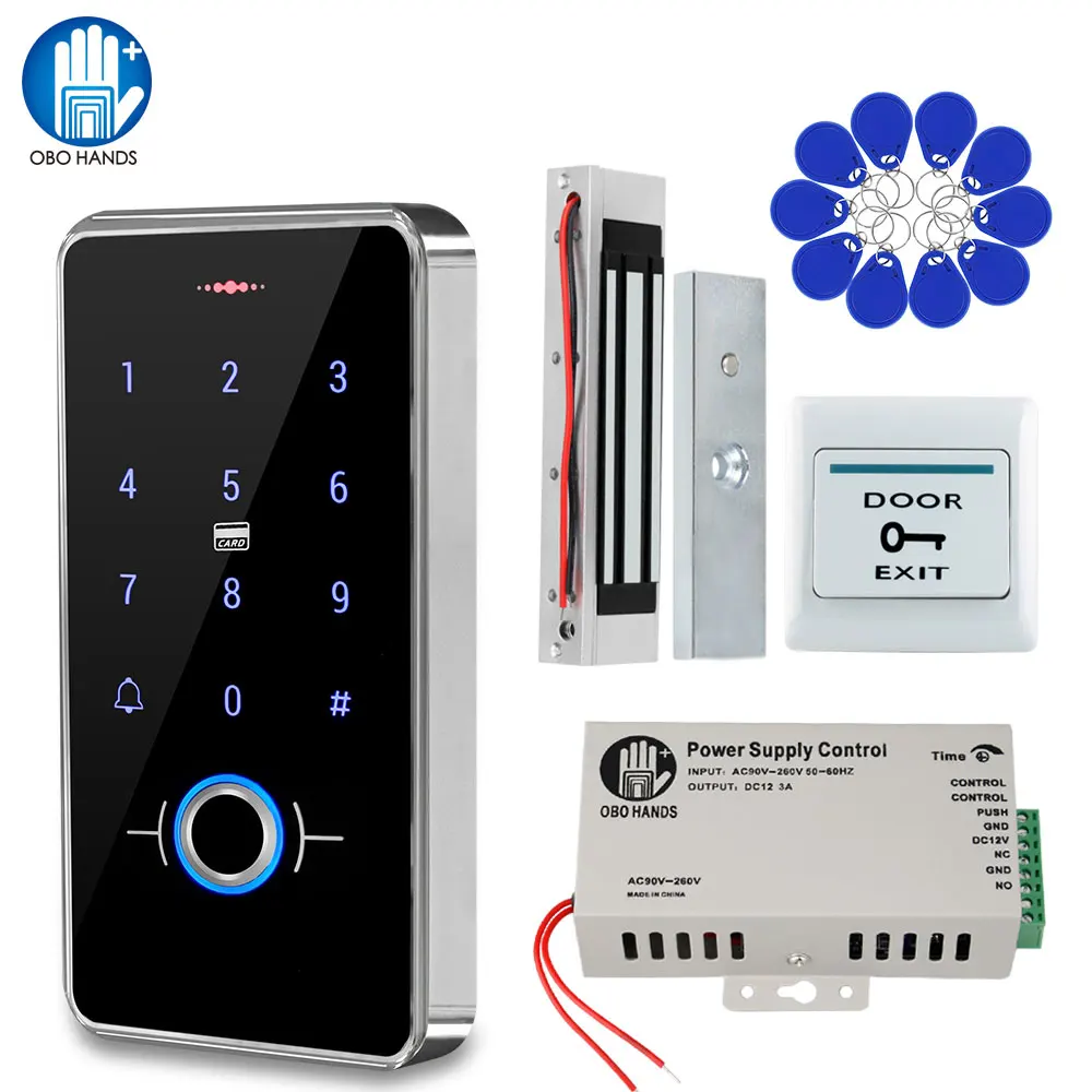 Fingerprint Door Access Control System Kit IP68 Waterproof Outdoor RFID Access Control Keypad + Electric Magnetic Strike Lock