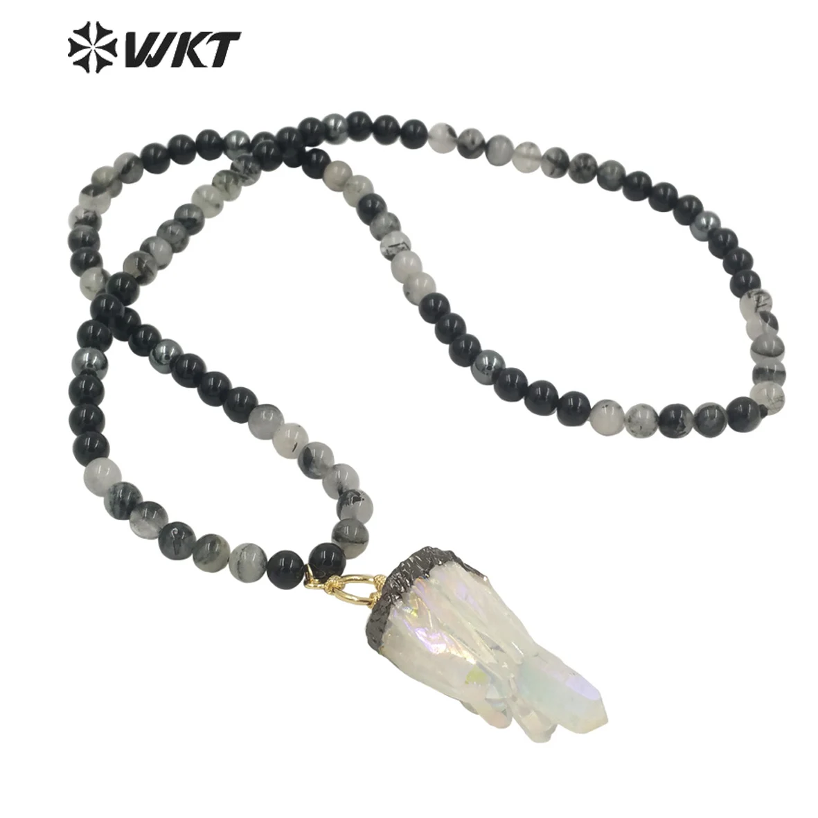 WT-N1279 Luxury Crystal Quartz Beads Chain Aura Crystal Quartz Necklace With Gun Black Eletroplated  Female Gift