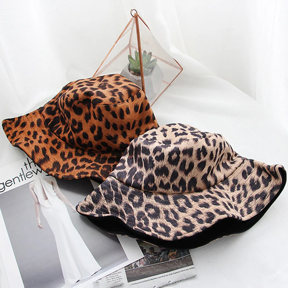 

Fisherman Hat Female Japanese Chic Retro Leopard Print Bucket Cap Outdoor Women Summer Sunscreen Sunshade Fisher Caps H7368