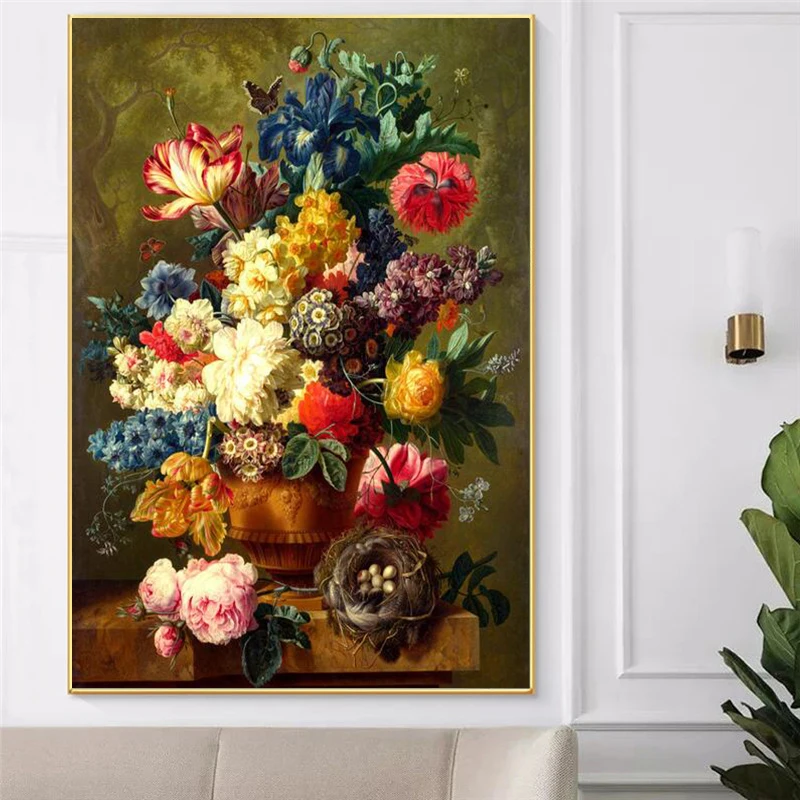 Europe Classical Retro Flowers Canvas Oil Painting Wall Art Posters Prints Hallway Pictures For Living Room Home Dining Decor