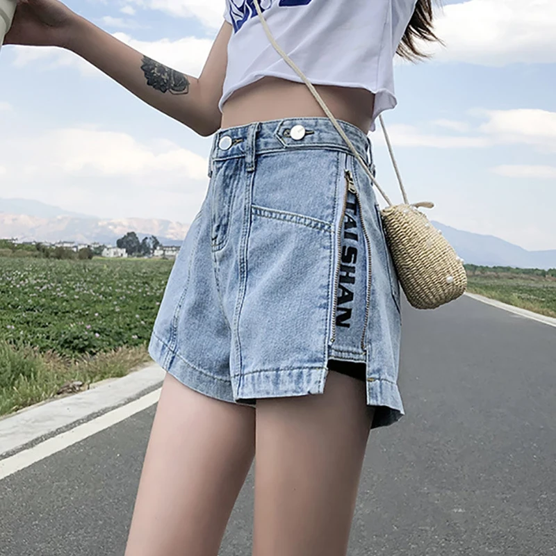 Short en jean blanc taille haute pour femme et fille, vêtement décontracté à jambes larges, à la mode, été