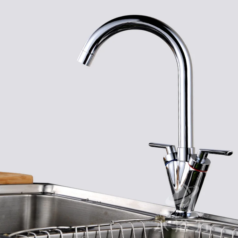 Simple Copper Alloy Single-hole Double-handle Cold and Hot Split Sink Faucet European-style Single-hole Kitchen Sink Faucet