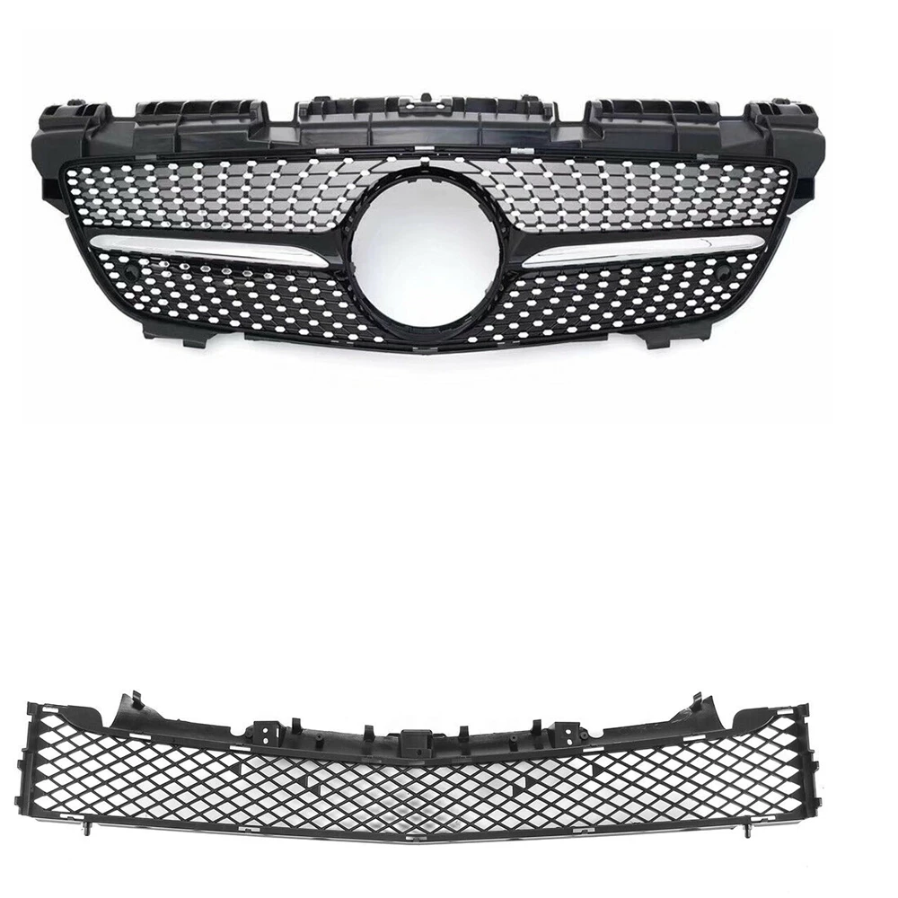 Front Grille For Mercedes Benz SLK Class R172 SLK200 SLK250 SLK350 2012-2016 Black/Silver Car Upper+Lower Bumper Hood Mesh Grill