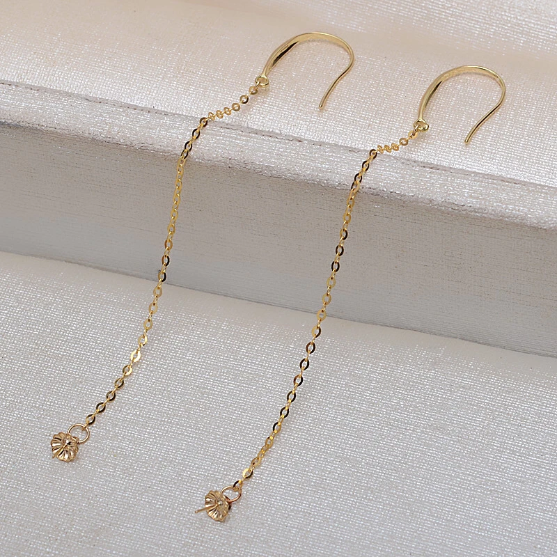 Hot 18K Gold AU750 Earrings Mountings Findings Mounts Base Jewelry Settings Accessories Part for Pearls Jade Agate Coral Crystal
