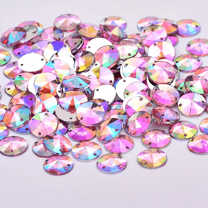 JUNAO 500pc 10mm Purple AB Flat Back Sewing Rhinestone Sew On Rivoli Strass Button Round Crystal Stone with Hole for Needlework