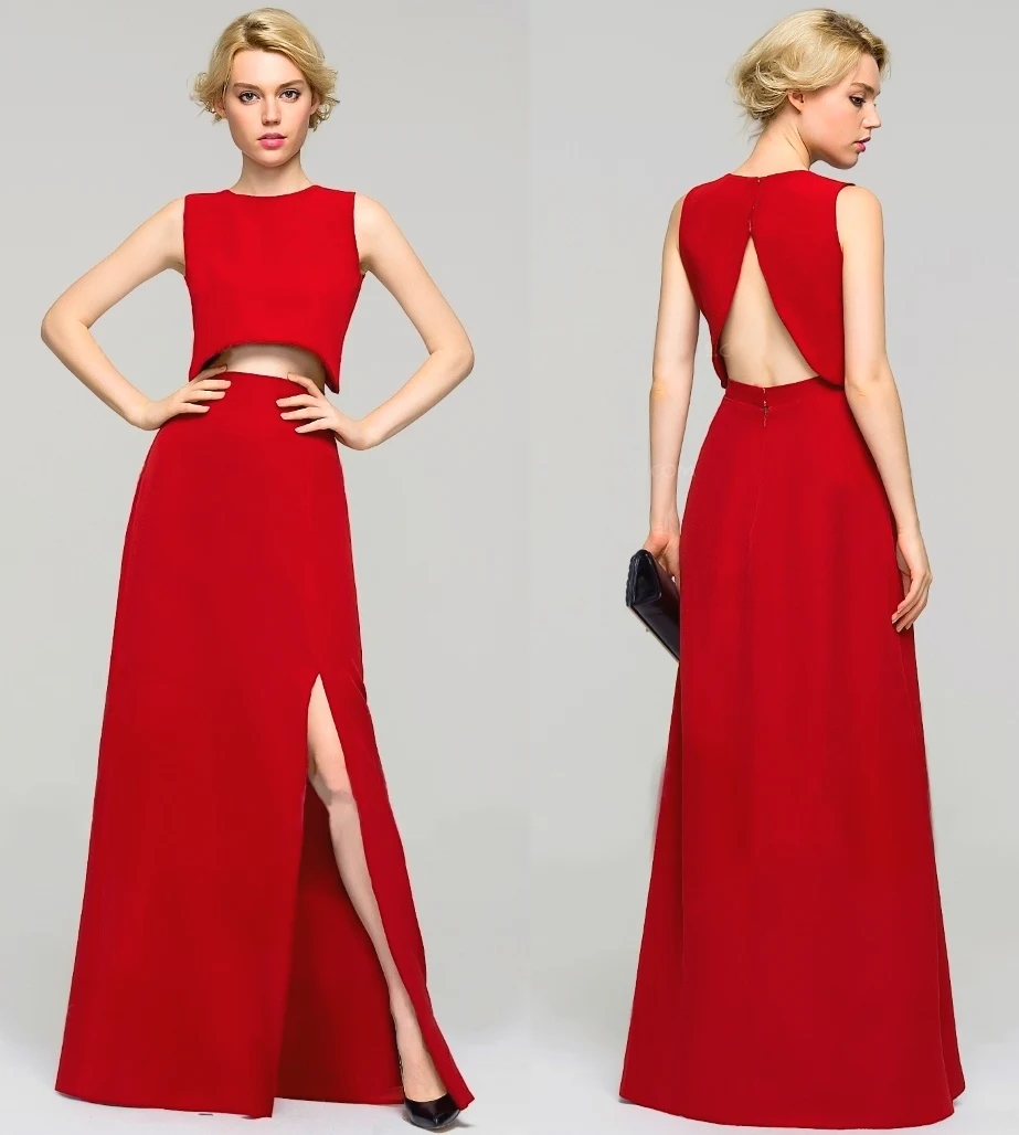 

vestido de festa saree strapless michael korns for sale sexy Two pieces backless red long robe de soiree courte bridesmaid dress