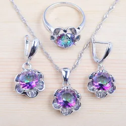 For Women Summer Sets Zirconia Crystal Jewelry Set Silver Color Necklace And Earrings Ring Party Gift QZ0369