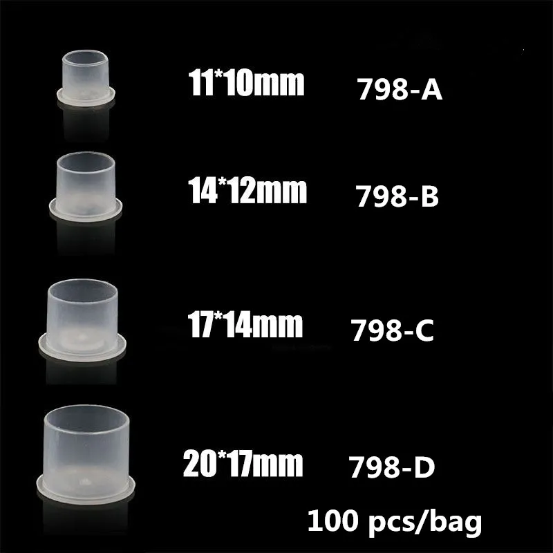 100 STUKS Wegwerp Microblading Steady Plastic Tattoo Inkt Cups 4 maten Permanente Make-Up Pigment Clear Houder Container Cap