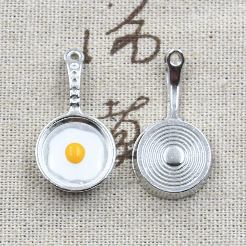 6pcs Charms Frying Pan Fried Eggs 32x17mm Rhodium Color Pendants DIY Crafts Making Findings Handmade Tibetan Jewelry