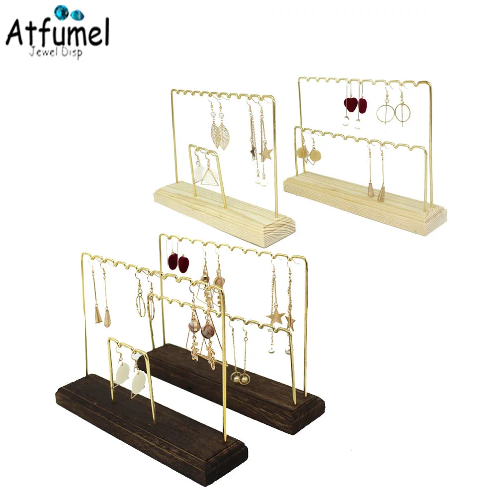 Metal Ear Studs Pendant Jewelry Display Stand Bracelet Organizer Wood Earrings Hanging Stand Ring Display Rack