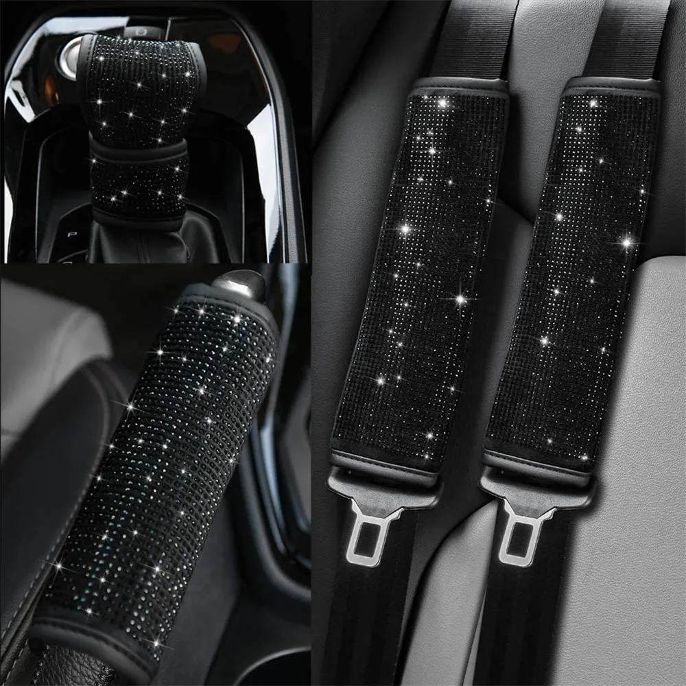 Czarny diamentowy kryształowy pokrowiec na dźwignię zmiany biegów samochodu Rhinestone Auto Shifter Pokrowiec na hamulec ręczny Bling Akcesoria do dekoracji wnętrza samochodu