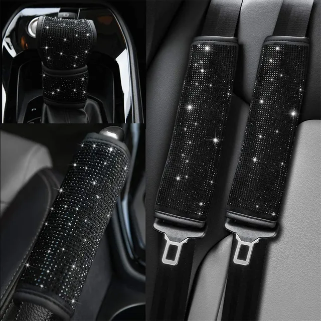 Czarny diamentowy kryształowy pokrowiec na dźwignię zmiany biegów samochodu Rhinestone Auto Shifter Pokrowiec na hamulec ręczny Bling Akcesoria do dekoracji wnętrza samochodu