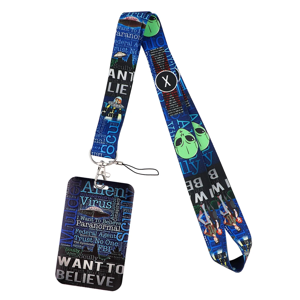 LT1034 The X-Files Alien Lanyard For Keychain ID Card Cover Pass student Mobile Phone USB Badge Holder Key Ring Accessories