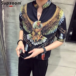 Supzoom 2022 New Arrival Top Fashion Summer Thin Male Sleeve Printing Leisure Three Quarter Mandarin Collar Casual Men Shirts