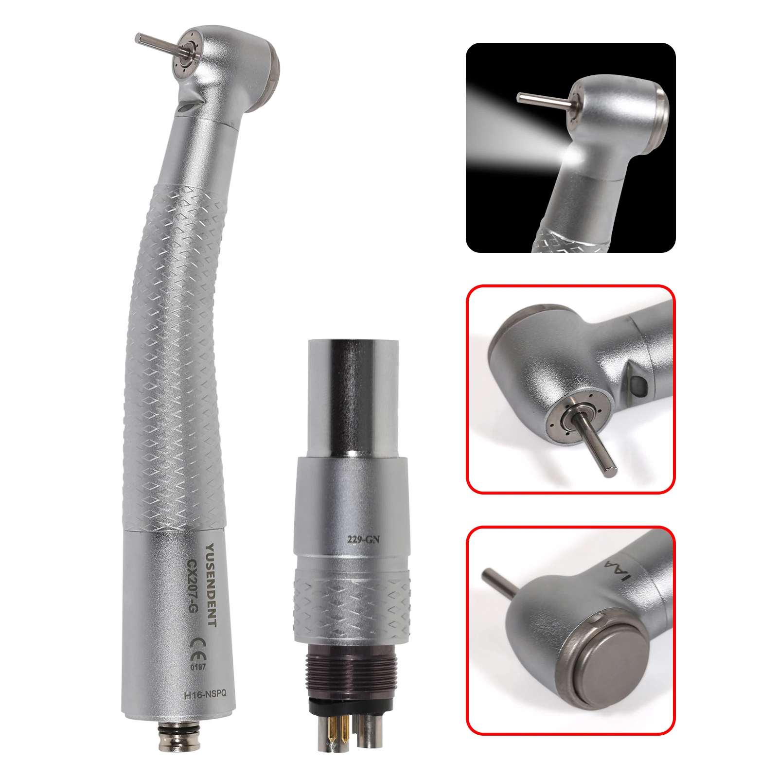 COXO-GN Dental 6 Hole LED handpiece With Coupler Standard Head Rotor Fiber Optic Push Button Type GN YUSENDENT