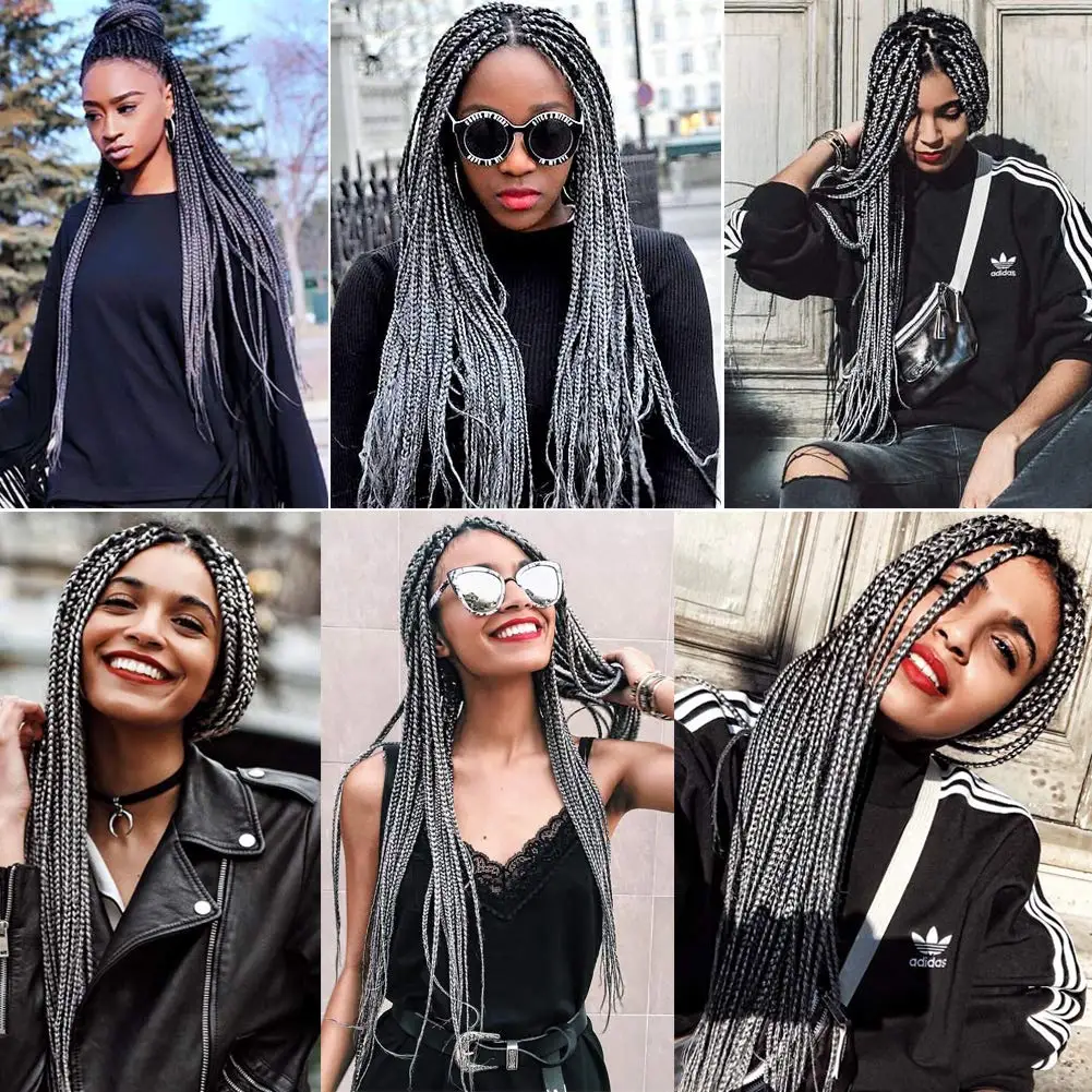 Alororo  Afro Black Grey Ombre Braiding Hair 24 Inch 3/6/8Pcs/Pack Synthetic Hair Extension for Jumbo Braid Hair Wholesale