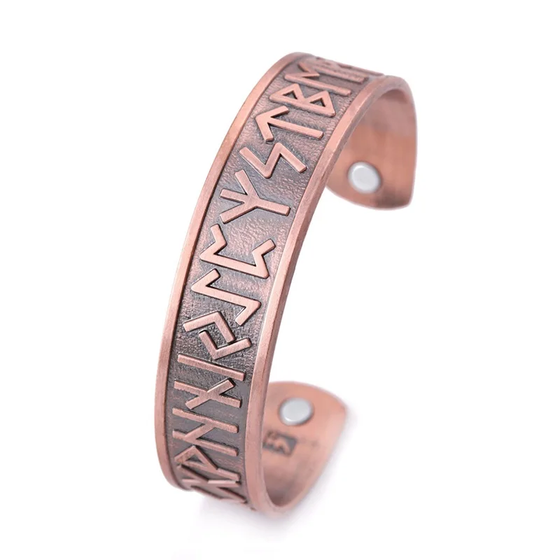 LIKGREAT Vintage Nordic Rune Open Cuff Bracelet Magnetic Therapy Bangle Women Men Antique  Copper Jewely Bijoux