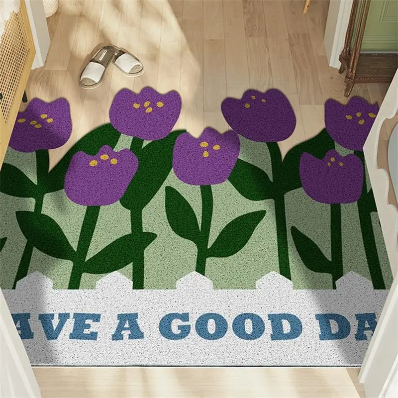 

Flower Welcome Face Door Mat Carpet PVC Anti-Slip Mat Living Room Mats Custom Mat Carpet Can Be Cut Porch Hallway Entrance Mats