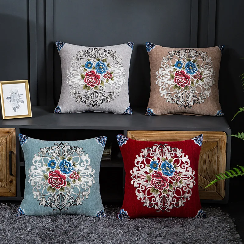 

2023 Luxuried Chenille Embroidery Floral Pillow Cushion Cover Home housse de coussin Sofa Chair Bed Decorative Throw Pillowcase