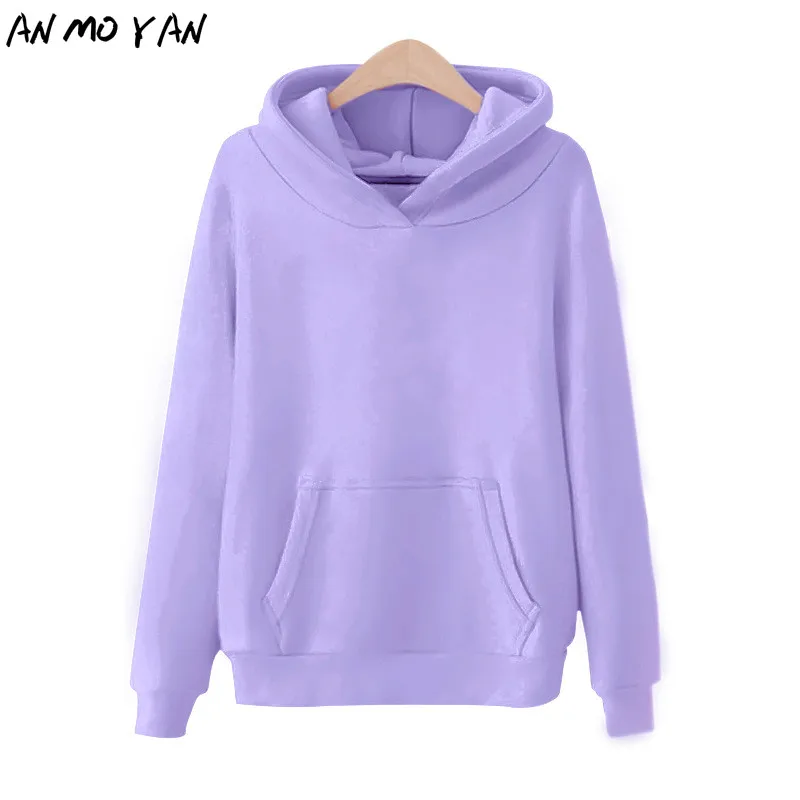 Autumn Purple Warm Women\'s Sweatshirt Fashion Solid Color Winter Fleece Pullover Tops Hoodie