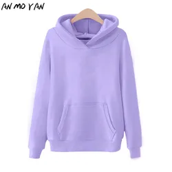 Autumn Purple Warm Women's Sweatshirt Fashion Solid Color Winter Fleece Pullover Tops Hoodie