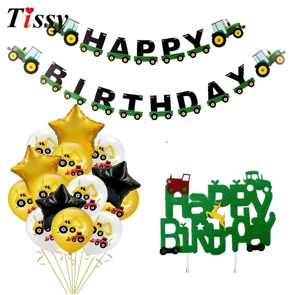 1Set Construction Tractor Theme Inflatable Balloons Truck Vehicle Banners Cake Decor Baby Shower Boys Birthday Party Supplies