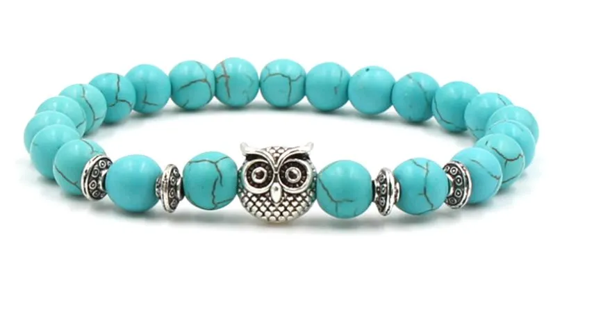8mm tdft54 owl Bangles turquoise Buddha Prayer Yoga Bracelet  women men nature stone Party Wedding Jewelry