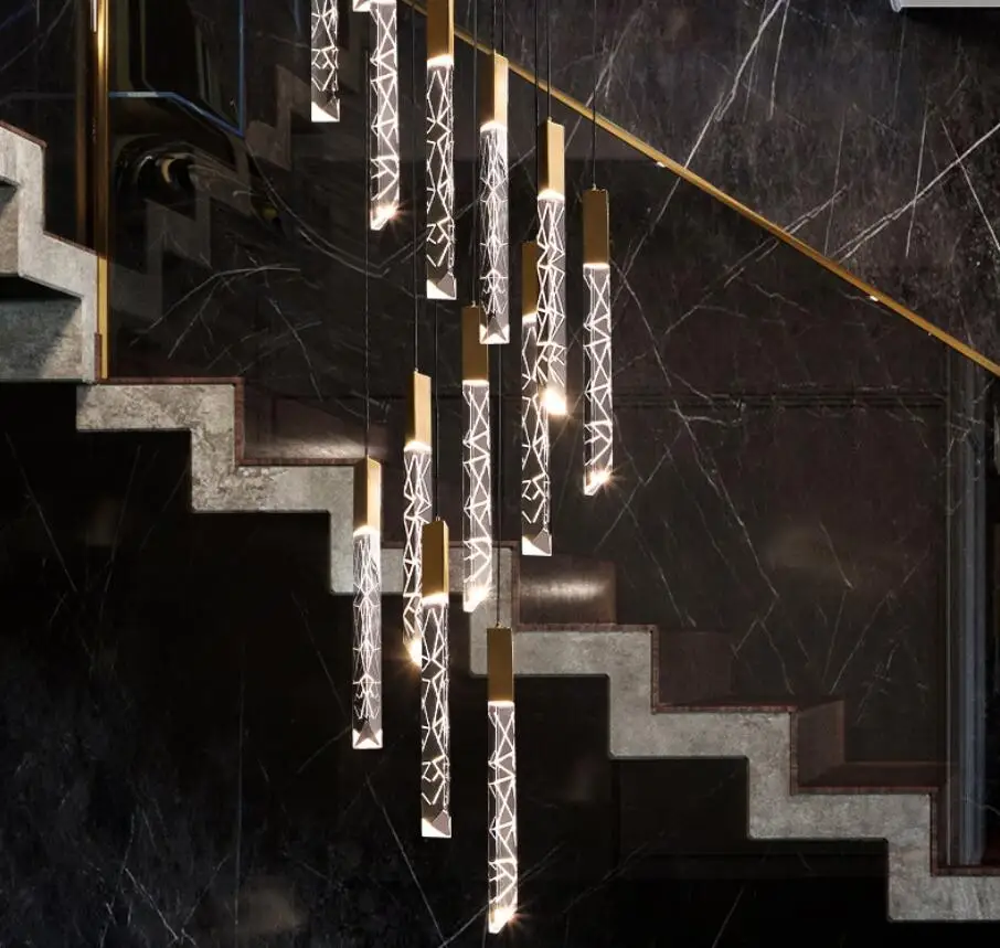 

Manggic Modern Loft Led Chandelier K9 Crystal Gold Duplex Staircase Chandelier Living Room Hotel Hanging Light Luxury Lamp