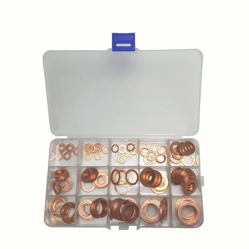 150pcs Copper Washer 15Sizes Solid Sealing Ring Set M5/6/7/8/10/10.5/11/12/12.5/14/15/16/16.5/17.5 Copper Gasket Washers image 6