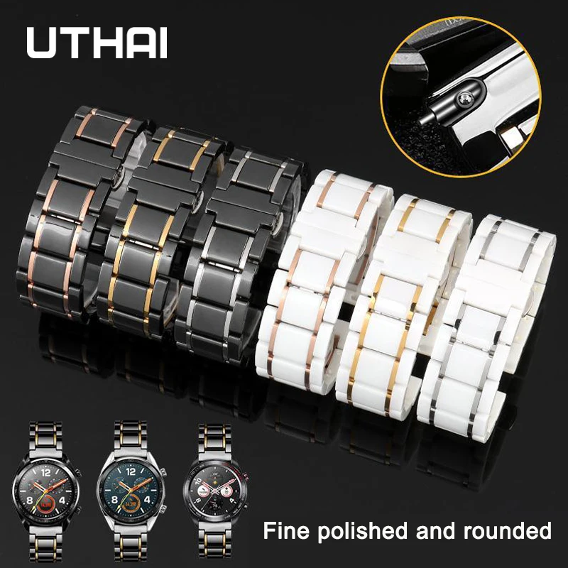 Five Beads Ceramic Strap Stainless Steel Watch Band 20mm 22mm For Samsung S3 46/Huawei GT UTHAI C09