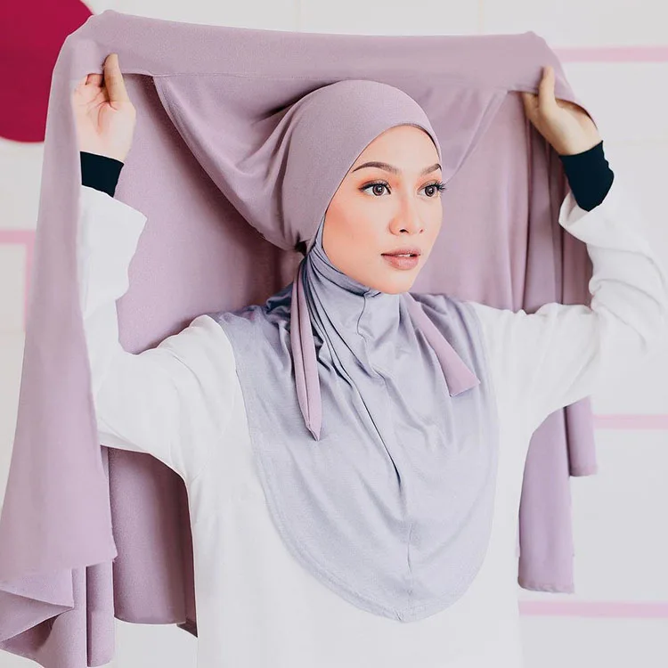 Tie back Solid Chiffon Hijab Scarf with Bandage Non-Slip Muslim Women Islam Long Hijabs Shawl Headscarf Headband Turban Headwrap