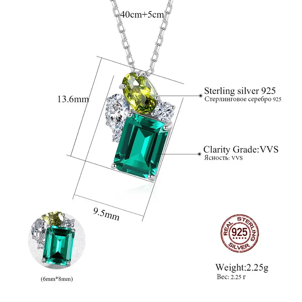 PAG&MAG Luxury Emerald Square Necklace Earrings Set For Women Sterling Silver 925 Jewelry Set Green Gemstone Fine Jewelry