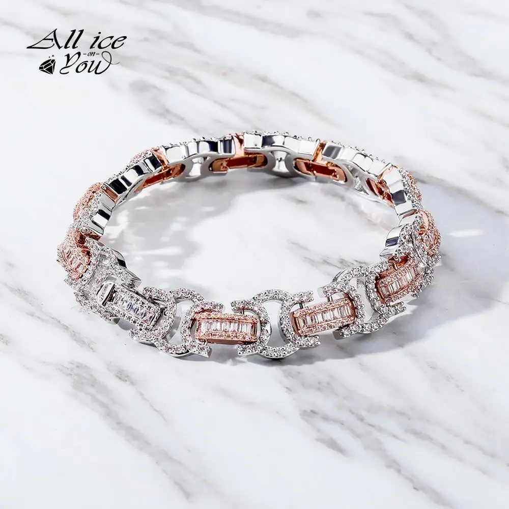 ALLICEONYOU 13mm Personalised Bracelet High Quality Cubic Zirconia Copper Chain Lobster-claw-clasps Hip Hop Jewelry For Gift