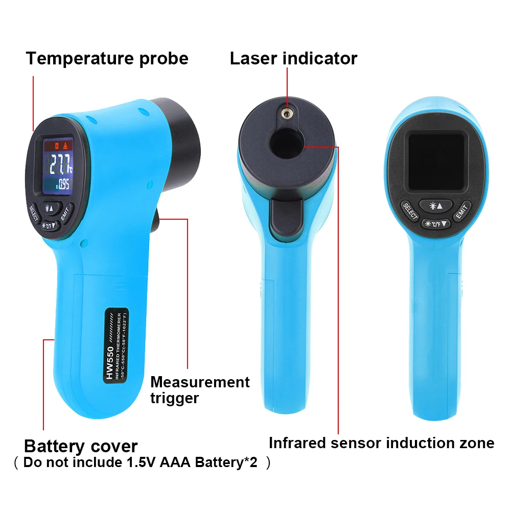 Laser Temperature Meter -50~550°C IR Termometro Digital Infrared Thermometer LCD Display Non Contact Pyrometer