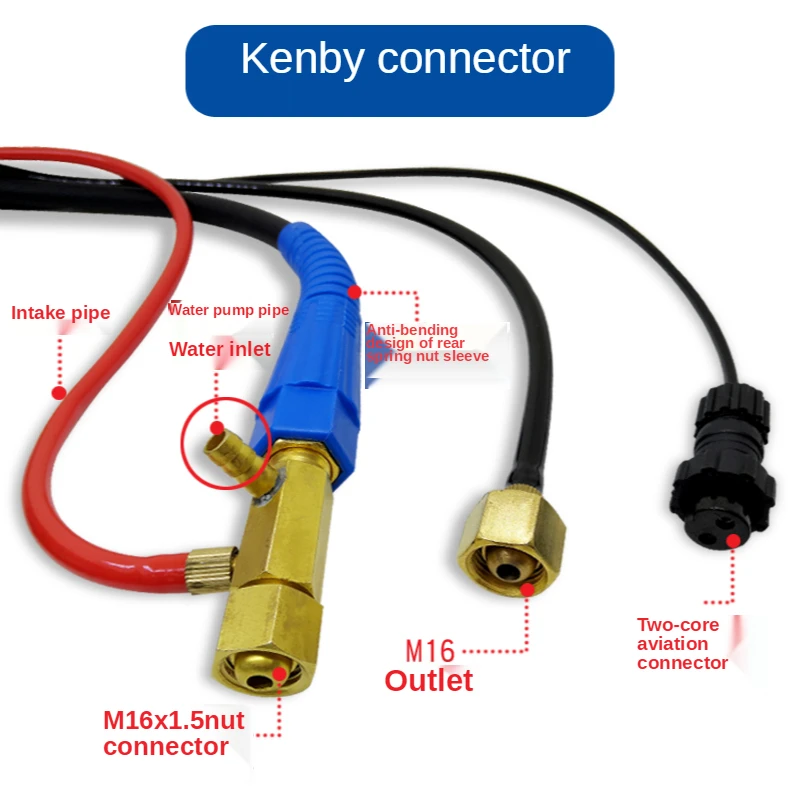 2/4m WP-18 Water-cooled Argon Arc Welding Torch M16 Nut Stainless Steel Circulating Water Cooling Argon Arc Welding Gun Line