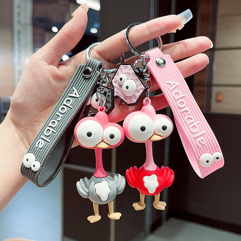 Cartoon Cute Ostrich Funny Big Eyes Keychain Men and Women Car Key Chain Couple Bag Pendant Keyring Key Ring Gift