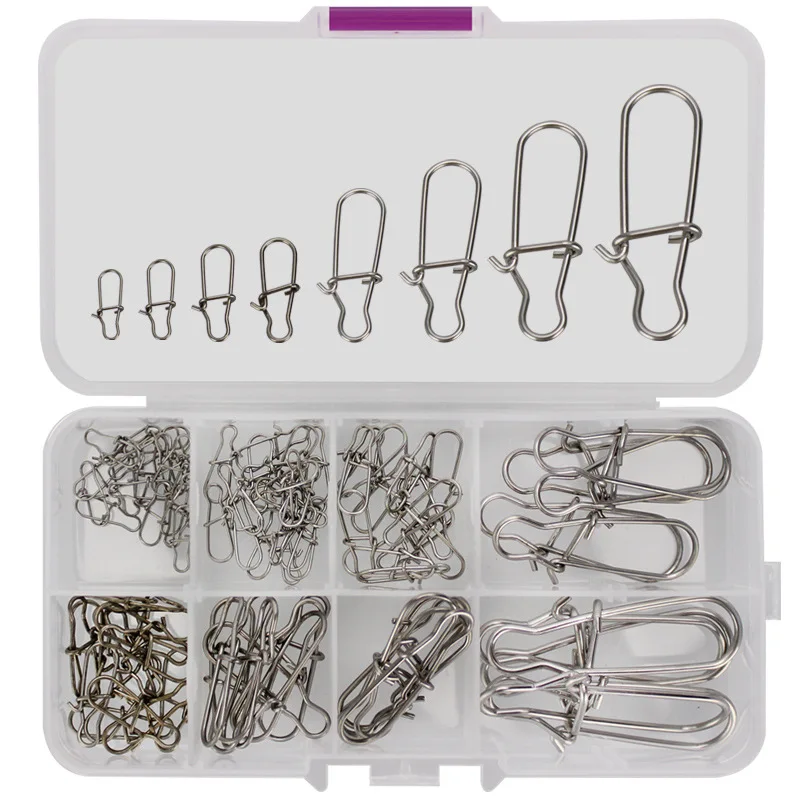 20-100pcs/Lot Stainless Steel Hook Lock Snap Pin Fast Clip Swivel Solid Rings Safety Snaps Fishing Hook Fishing Lures Connector