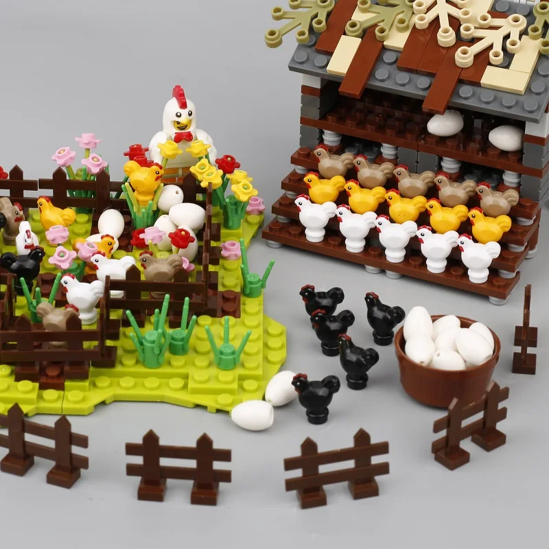 Stad Bouwstenen Kippenhok Boerderij MOC Dier Kippenhok Roost Plant Eieren Minifigs Accessoires DIY SET Speelgoed Cadeau voor kinderen