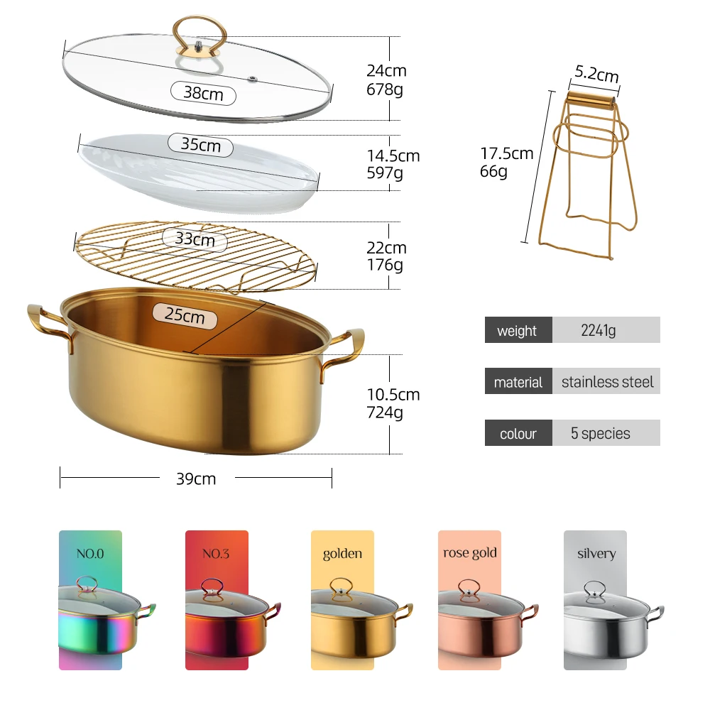 2/3Pcs Stainless Steel Fish Pot Bread Corn Steamer Food Cooking Pot with Lid and Steaming Rack Ceramic Plate Soup Pots Cookware