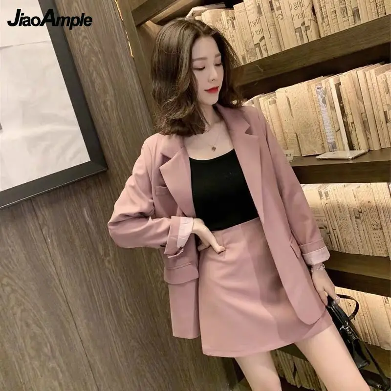 Women\'s Suit Jacket Skirt Two-piece Suit 2021 Fall Elegant Coat Midi Skirts Set Female Korean Fashion Professional Blazers Set