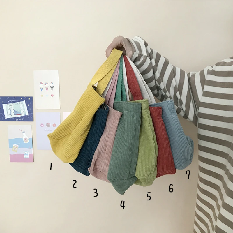 Women Bag Corduroy Tote Bag Casual Solid Hasp Soft Handbag Korean Ladylike Purse Shopping Bag Simple