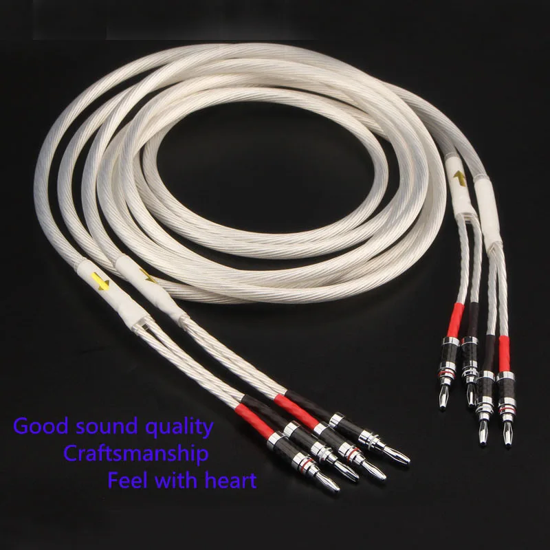 

One Pair HIFI Silver-plated Speaker Cable Hi-end 4N OFC Speaker Wire For Hi-fi Systems Y Plug Banana plug Speaker Cable