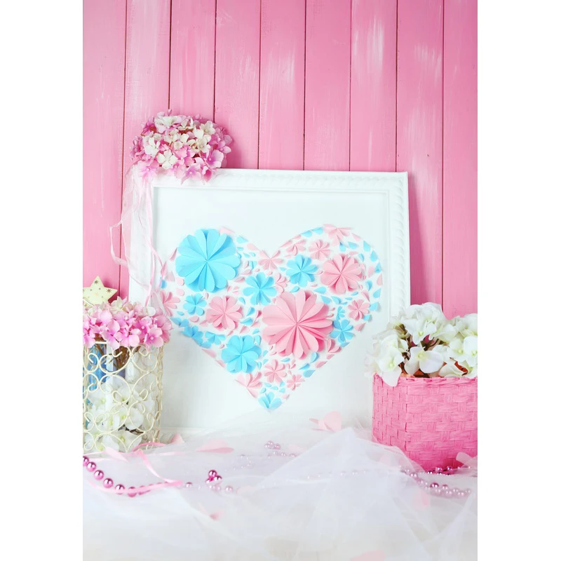 

Pink wall vinyl photo backgrounds heart shape flowers valentines photography backdrops of photo studio props Fotografia F-3043