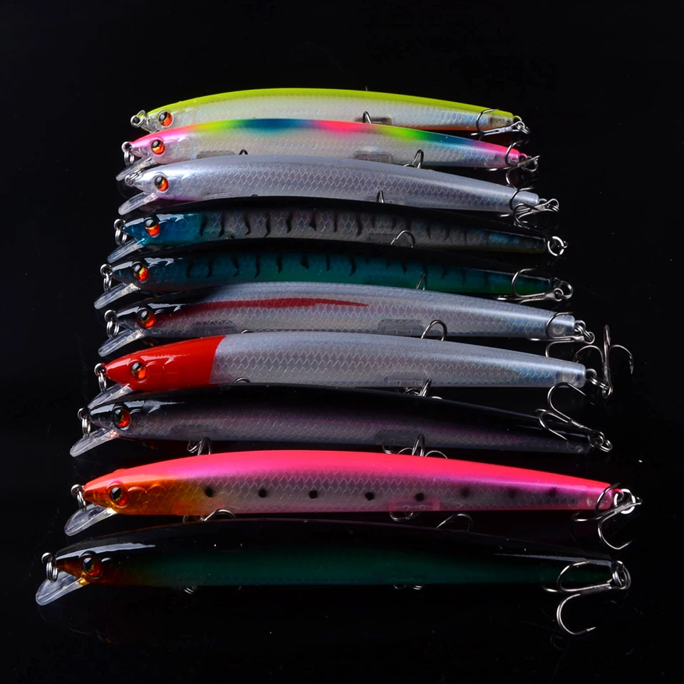 10 pcs/set  longer Wobbling Fishing Lure 13cm/15g Sinking Minnow Isca Artificial Baits Bass Perch Pike Crankbait Pesca 3D Eyes