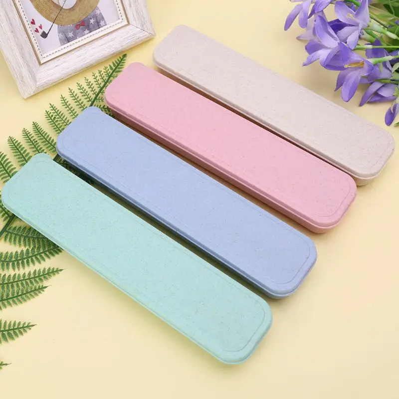 Taihely 1pc Portable Eco-Friendly Wheat Straw Tableware Storage Box Fork Chopstick Spoon Container School Pencil Case